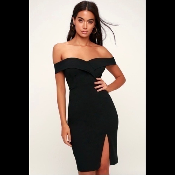 Lulu’s Reason to Celebrate Black Off-the-Shoulder Bodycon Mini Dress - Picture 1 of 4